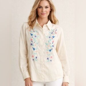 Talbots Vintage Floral Embroidered Linen & Cotton Size 8 pastel Yellow